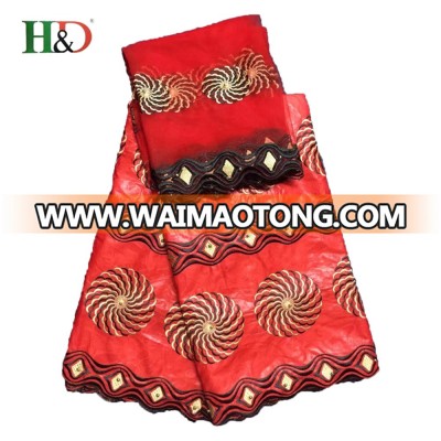 H & D Top Waimaotong China Price 5 African Bazin + 2 Bridal Lace Fabric Textile With GuangZhou Factory